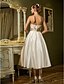 cheap Wedding Dresses-A-Line Wedding Dresses Sweetheart Neckline Tea Length Satin Strapless Casual Vintage Little White Dress Plus Size with Bowknot 2021