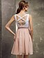 cheap Bridesmaid Dresses-A-Line Bateau Neck Short / Mini Chiffon Bridesmaid Dress with Pleats by LAN TING BRIDE®