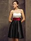 cheap Bridesmaid Dresses-A-Line Strapless Knee Length Stretch Satin Bridesmaid Dress with Ruched