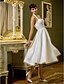cheap Wedding Dresses-A-Line / Princess Halter Neck Tea Length Tulle Made-To-Measure Wedding Dresses with Draping by LAN TING BRIDE® / Little White Dress