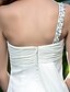 זול שמלות כלה-מעטפת \ עמוד שמלות חתונה כתפיה אחת באורך  הברך שיפון ללא שרוולים שמלות לבנות קטנות עם אסוף חרוזים 2020