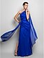 halpa Juhlamekot-Sheath / Column Open Back Dress Formal Evening Military Ball Floor Length Sleeveless One Shoulder Chiffon with Side Draping 2023