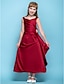 cheap Junior Bridesmaid Dresses-A-Line V Neck Tea Length Satin Junior Bridesmaid Dress with Criss Cross / Flower