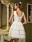 billiga Brudklänningar-A-linje Bateau Neck Kort / mini Taft Bröllopsklänningar tillverkade med Bälte / band / Knapp av LAN TING BRIDE®
