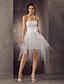 cheap Wedding Dresses-Sheath / Column Strapless Short / Mini Tulle Made-To-Measure Wedding Dresses with Sash / Ribbon / Ruched / Flower by LAN TING BRIDE® / Little White Dress