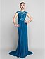 cheap Special Occasion Dresses-Sheath / Column Chinese Style Holiday Cocktail Party Formal Evening Dress Illusion Neck Sleeveless Sweep / Brush Train Chiffon with Ruched Side Draping 2022
