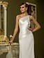 levne Svatební šaty-Sheath / Column One Shoulder Sweep / Brush Train Chiffon / Stretch Satin Made-To-Measure Wedding Dresses with Beading / Side-Draped by LAN TING BRIDE®