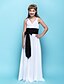 cheap Junior Bridesmaid Dresses-Sheath / Column V Neck Floor Length Chiffon Junior Bridesmaid Dress with Sash / Ribbon / Criss Cross / Ruched / Empire