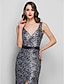 cheap Evening Dresses-Mermaid / Trumpet Celebrity Style Dress Holiday Cocktail Party Sweep / Brush Train Sleeveless V Neck Charmeuse with Sequin 2023