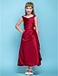 cheap Junior Bridesmaid Dresses-A-Line V Neck Tea Length Satin Junior Bridesmaid Dress with Criss Cross / Flower