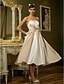 cheap Wedding Dresses-A-Line Wedding Dresses Sweetheart Neckline Tea Length Satin Strapless Casual Vintage Little White Dress Plus Size with Bowknot 2021