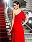 abordables Vestidos de noche-Sheath / Column Elegant Dress Formal Evening Floor Length Short Sleeve One Shoulder Jersey with Side Draping 2022