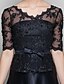 cheap Mother of the Bride Dresses-A-Line Mother of the Bride Dress See Through V Neck Floor Length Satin Lace Half Sleeve with Lace Bow(s) Beading 2024