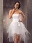 cheap Wedding Dresses-Sheath / Column Strapless Short / Mini Tulle Made-To-Measure Wedding Dresses with Sash / Ribbon / Ruched / Flower by LAN TING BRIDE® / Little White Dress