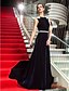 cheap Evening Dresses-A-Line Celebrity Style Dress Formal Evening Military Ball Sweep / Brush Train Sleeveless Scoop Neck Velvet with Beading 2024