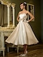 Χαμηλού Κόστους Νυφικά Φορέματα-Γραμμή Α Φορεματα για γαμο Καρδιά Κάτω από το γόνατο Σατέν Στράπλες Καθημερινά Πεπαλαιωμένο Μικρά Άσπρα Φορέματα Μεγάλα Μεγέθη με Φιόγκος 2021