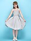 cheap Junior Bridesmaid Dresses-A-Line Straps Knee Length Chiffon Junior Bridesmaid Dress with Criss Cross / Ruched / Flower by LAN TING BRIDE®