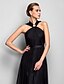 cheap Special Occasion Dresses-Sheath / Column Formal Evening Military Ball Dress Halter Neck Sleeveless Floor Length Chiffon with Side Draping Crystal Brooch 2021
