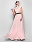 Χαμηλού Κόστους Φορέματα ειδικών περιστάσεων-Γραμμή Α Κομψό Παστέλ χρώματα Χοροεσπερίδα Επίσημο Βραδινό Στρατιωτικός Χορός Φόρεμα Λαιμός ψευδαίσθησης Αμάνικο Μακρύ Ζορζέτα με Ζώνη / Κορδέλα Πλαϊνό ντραπέ 2021