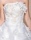 זול שמלות כלה-נשף סטרפלס עד הריצפה אורגנזה שמלות חתונה מותאמות אישית עם חרוזים אפליקציות כיווצים למעלה פרח על ידי LAN TING BRIDE®
