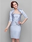 cheap Mother of the Bride Dresses-Sheath / Column Mother of the Bride Dress Wrap Included Sweetheart Neckline Knee Length Satin Half Sleeve with Criss Cross Ruched Beading 2022