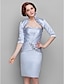 preiswerte Kleider für die Brautmutter-Sheath / Column Mother of the Bride Dress Wrap Included Sweetheart Neckline Knee Length Satin Half Sleeve with Criss Cross Ruched Beading 2022