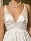 cheap Wedding Dresses-A-Line Wedding Dresses V Neck Short / Mini Stretch Satin Spaghetti Strap Simple Casual Vintage Little White Dress Cute with Draping 2022