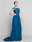 cheap Special Occasion Dresses-Sheath / Column Chinese Style Holiday Cocktail Party Formal Evening Dress Illusion Neck Sleeveless Sweep / Brush Train Chiffon with Ruched Side Draping 2022