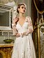 cheap Wedding Dresses-Sheath / Column Wedding Dresses V Neck Floor Length Lace Tulle Long Sleeve Romantic Casual See-Through Illusion Sleeve with Sash / Ribbon Draping 2022