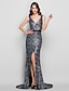 cheap Evening Dresses-Mermaid / Trumpet Celebrity Style Dress Holiday Cocktail Party Sweep / Brush Train Sleeveless V Neck Charmeuse with Sequin 2023