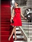 Χαμηλού Κόστους Κοκτέιλ Φορέματα-Κομψό φόρεμα σε γραμμή σε κόκκινο πράσινο φόρεμα για την ημέρα του Αγίου Βαλεντίνου με μήκος στο γόνατο αμάνικο σατέν λαιμόκοψη με απλικέ από χάντρες 2024