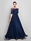 cheap Special Occasion Dresses-Sheath / Column Vintage Inspired Dress Formal Evening Floor Length Half Sleeve Illusion Neck Chiffon with Beading Appliques 2022