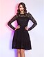 cheap Cocktail Dresses-A-Line Cute Dress Cocktail Party Prom Knee Length Long Sleeve Illusion Neck Chiffon with Lace Pleats 2024