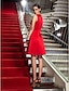 ieftine Rochii Cocktail-rochie elegantă în formă de a rochie roșie verde de ziua îndrăgostiților până la genunchi fără mâneci decolteu bijuterie din satin cu aplicații de margele 2024
