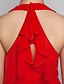 abordables Robes de cérémonie-Fourreau / Colonne Dos Nu robe ceremonie Robe Licou Sans Manches Traîne Brosse Mousseline de soie avec Ruché 2021