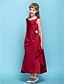 cheap Junior Bridesmaid Dresses-A-Line V Neck Tea Length Satin Junior Bridesmaid Dress with Criss Cross / Flower