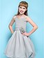 cheap Junior Bridesmaid Dresses-A-Line Straps Knee Length Chiffon Junior Bridesmaid Dress with Criss Cross / Ruched / Flower by LAN TING BRIDE®