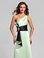 cheap Bridesmaid Dresses-A-Line One Shoulder Floor Length Satin Bridesmaid Dress with Crystal Brooch / Ruched by LAN TING BRIDE®