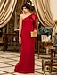 abordables Robes d&#039;Occasions Spéciales-Sheath / Column Elegant Dress Wedding Guest Floor Length Long Sleeve One Shoulder Chiffon with Draping 2022
