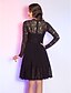 cheap Cocktail Dresses-A-Line Cute Dress Cocktail Party Prom Knee Length Long Sleeve Illusion Neck Chiffon with Lace Pleats 2024