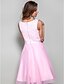 cheap Cocktail Dresses-Ball Gown Plus Size Dress Holiday Knee Length Sleeveless Bateau Neck Tulle with Bow(s) 2022 / Cocktail Party / Prom
