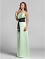 cheap Bridesmaid Dresses-A-Line One Shoulder Floor Length Satin Bridesmaid Dress with Crystal Brooch / Ruched by LAN TING BRIDE®