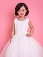 cheap Cufflinks-A-Line Ankle Length Flower Girl Dress - Satin Tulle Sleeveless Jewel Neck with Bow(s) Lace Sash / Ribbon Pleats Ruffles by