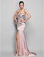 cheap Prom Dresses-Mermaid / Trumpet Beaded &amp; Sequin Dress Holiday Cocktail Party Sweep / Brush Train Sleeveless Sweetheart Stretch Satin with Crystals 2023