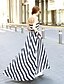cheap Maxi Dresses-Cute A Line Swing Maxi Dress, Striped Pleated Strapless Sleeveless