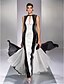 cheap Evening Dresses-Sheath / Column White Black Party Wear Formal Evening Dress Jewel Neck Sleeveless Floor Length Georgette with Draping Lace Insert 2020 / Illusion Sleeve