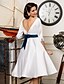 cheap Wedding Dresses-Hall Wedding Dresses A-Line Bateau Neck 3/4 Length Sleeve Knee Length Satin Bridal Gowns With Sash / Ribbon Button 2024
