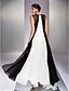 cheap Evening Dresses-Sheath / Column White Black Party Wear Formal Evening Dress Jewel Neck Sleeveless Floor Length Georgette with Draping Lace Insert 2020 / Illusion Sleeve