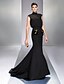 cheap Evening Dresses-Mermaid / Trumpet Elegant Wedding Guest Formal Evening Dress High Neck Sleeveless Court Train Chiffon with Sequin 2021