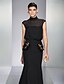 cheap Evening Dresses-Mermaid / Trumpet Elegant Wedding Guest Formal Evening Dress High Neck Sleeveless Court Train Chiffon with Sequin 2021